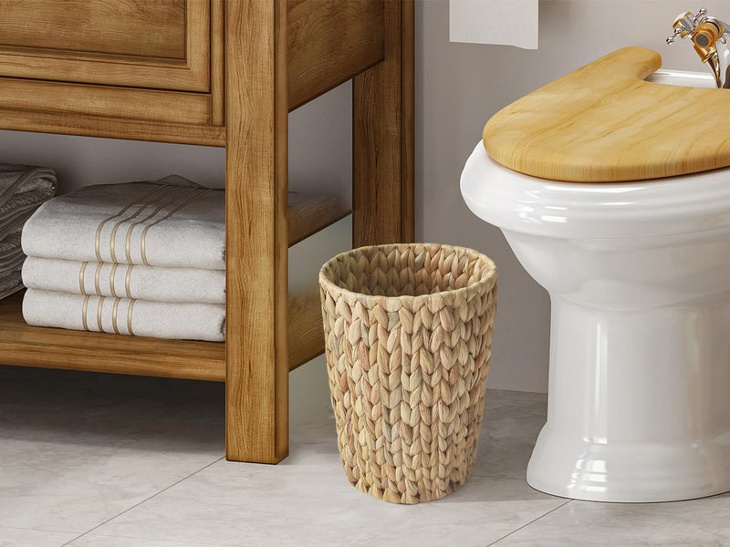 Coeusy Wicker Trash Can,Small Bathroom Trash Can,Water Hyacinth Wicker Waste Basket for Bathroom,Boho Waste Basket for Bedroom,Home Office,Compact Spaces(2 Gallon Round) - Image 2
